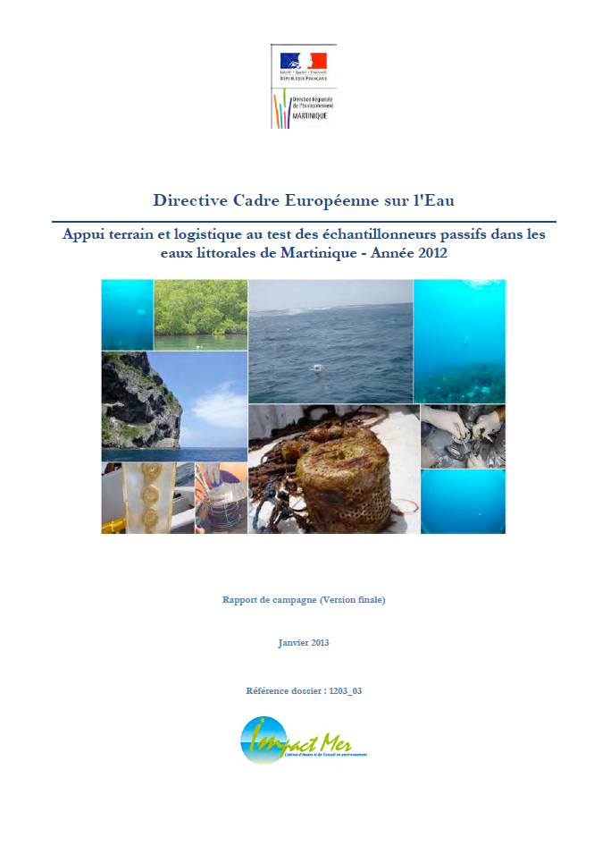 Appui terrain et logistique au test des échantillonneurs passifs dans les eaux littorales de Martinique - Année 2012